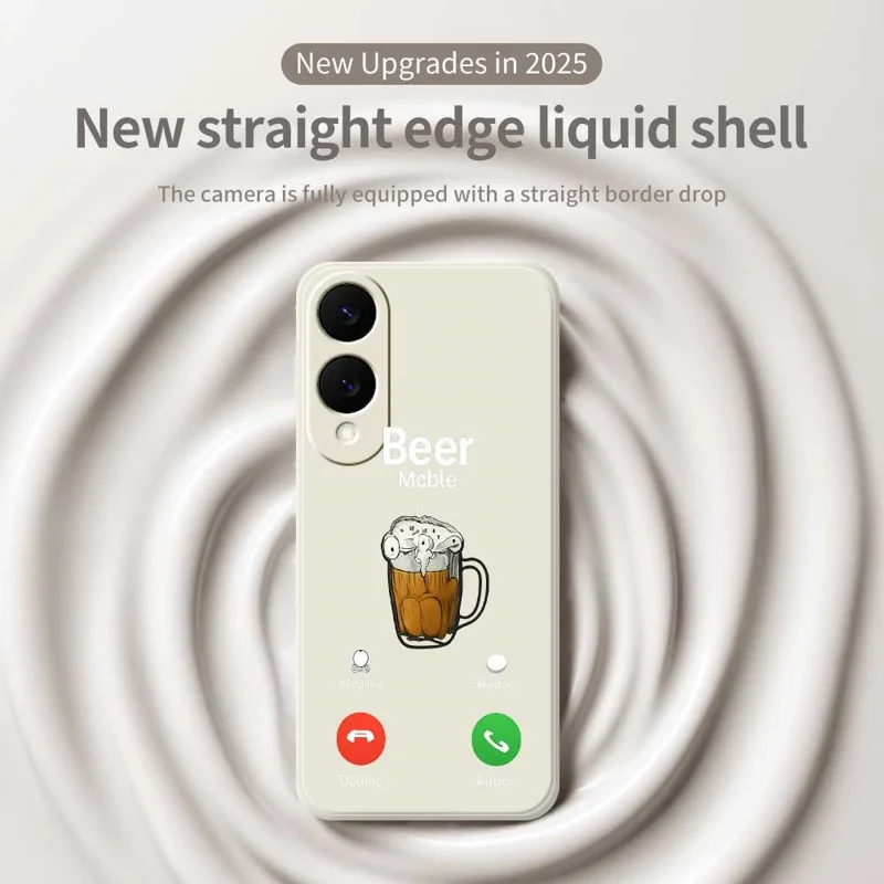 For Samsung Galaxy S25 Edge Case Beer Pattern Printing Straight Edge TPU Phone Back Cover - Beige