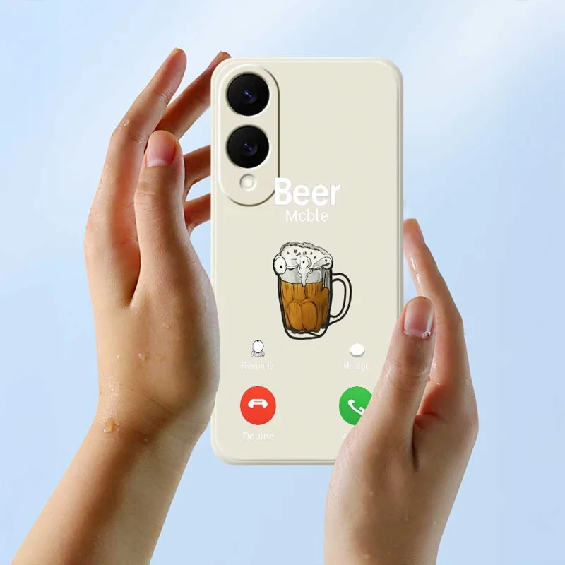 For Samsung Galaxy S25 Edge Case Beer Pattern Printing Straight Edge TPU Phone Back Cover - Beige