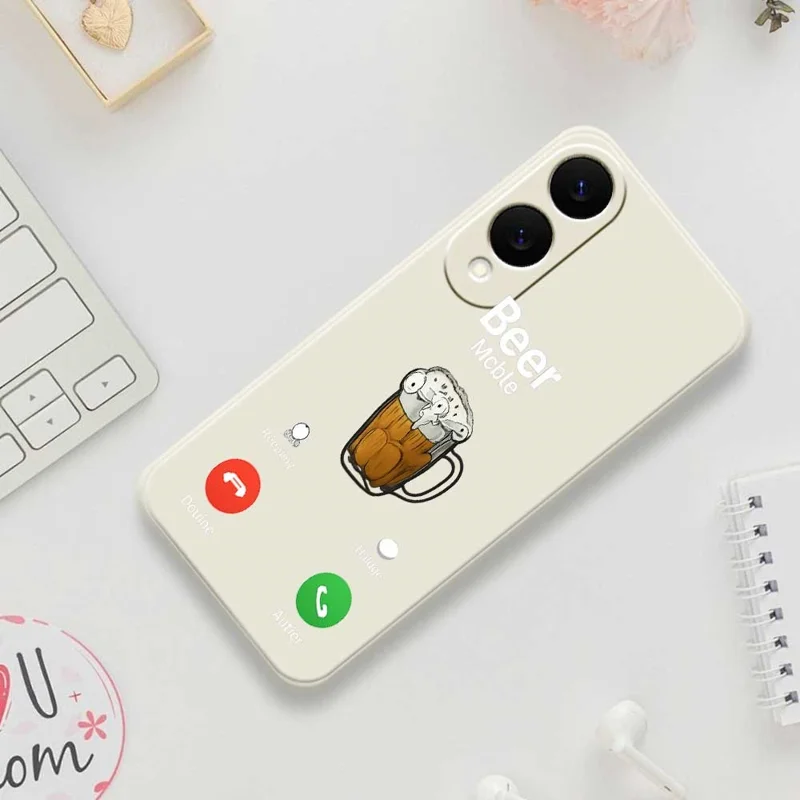 For Samsung Galaxy S25 Edge Case Beer Pattern Printing Straight Edge TPU Phone Back Cover - Beige
