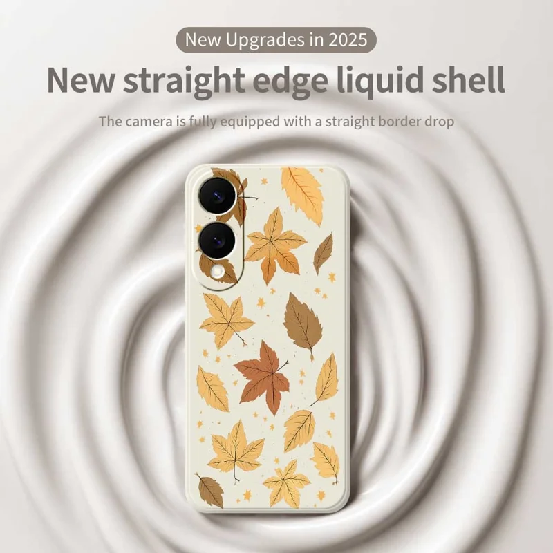 For Samsung Galaxy S25 Edge Case Maple Leaves Pattern Printing Straight Edge TPU Phone Back Cover - Beige