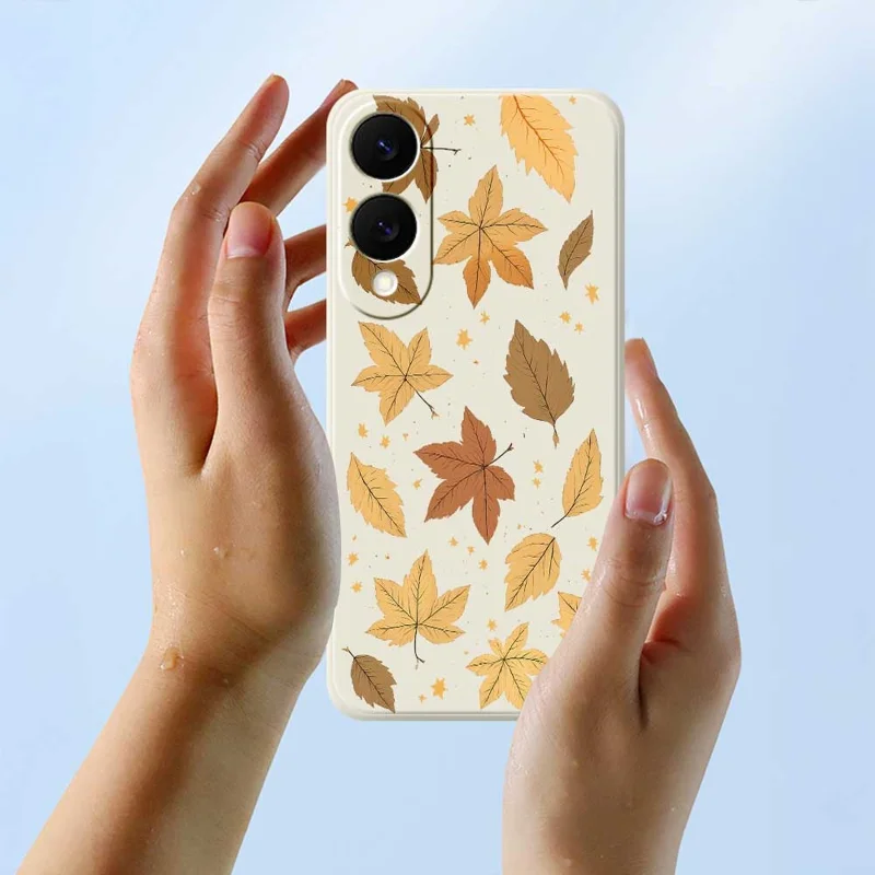 For Samsung Galaxy S25 Edge Case Maple Leaves Pattern Printing Straight Edge TPU Phone Back Cover - Beige