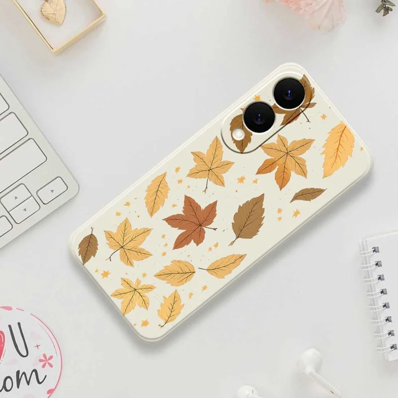 For Samsung Galaxy S25 Edge Case Maple Leaves Pattern Printing Straight Edge TPU Phone Back Cover - Beige