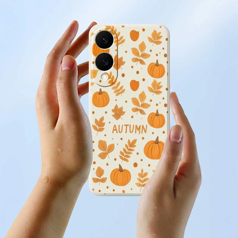 For Samsung Galaxy S25 Edge Case Autumn Theme Pattern Printing Straight Edge TPU Phone Back Cover - Beige