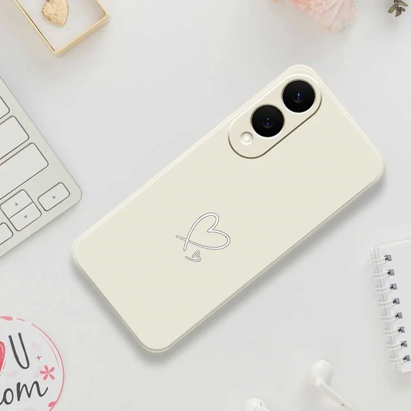 For Samsung Galaxy S25 Edge Case White Love Pattern Printing Straight Edge TPU Phone Back Cover - Beige