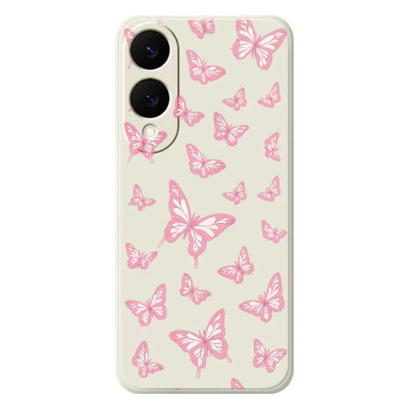 For Samsung Galaxy S25 Edge Case Pink Butterflies Pattern Printing Straight Edge TPU Phone Back Cover - Beige