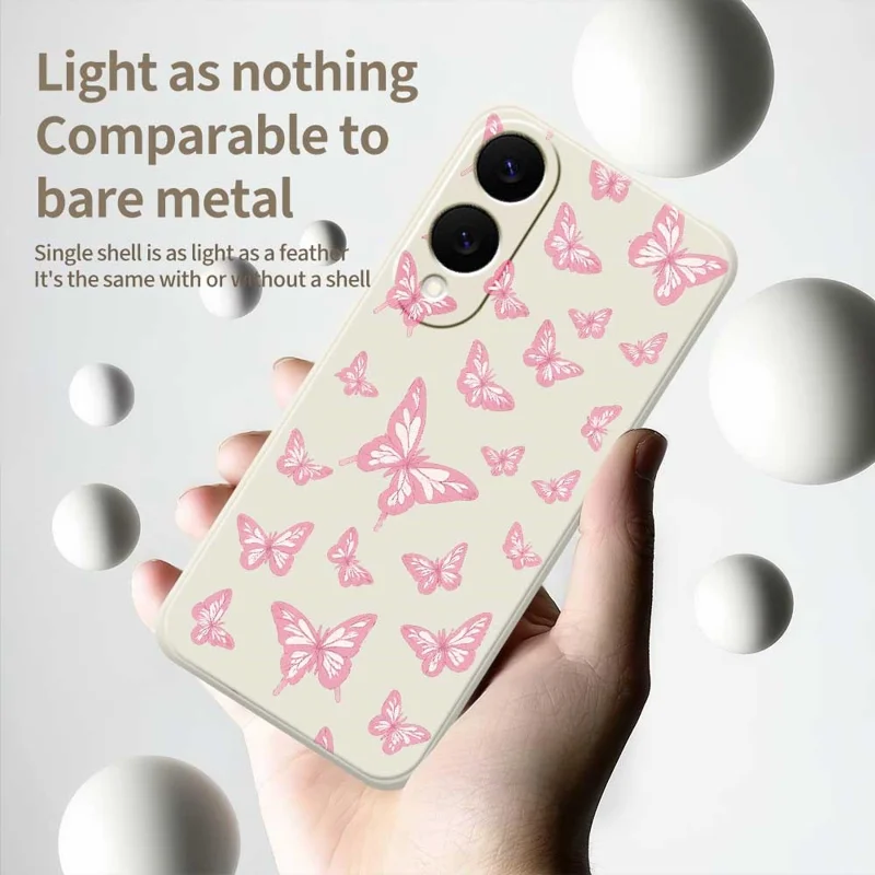For Samsung Galaxy S25 Edge Case Pink Butterflies Pattern Printing Straight Edge TPU Phone Back Cover - Beige
