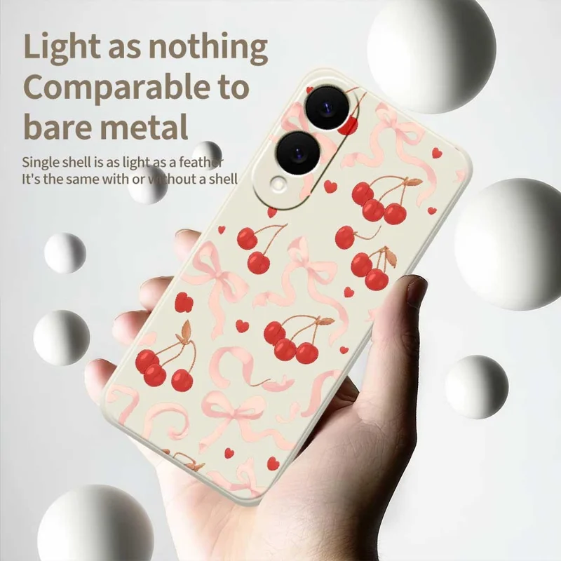 For Samsung Galaxy S25 Edge Case Big Bow Cherry Pattern Printing Straight Edge TPU Phone Back Cover - Beige