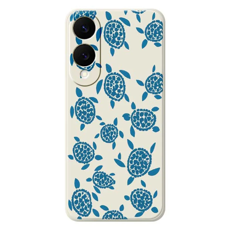 Für Samsung Galaxy S25 Edge Hülle Blau Schildkrötenmuster Druck Glatte Kante TPU Handyrückseite - Beige