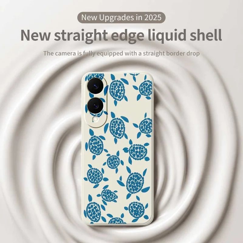 Für Samsung Galaxy S25 Edge Hülle Blau Schildkrötenmuster Druck Glatte Kante TPU Handyrückseite - Beige