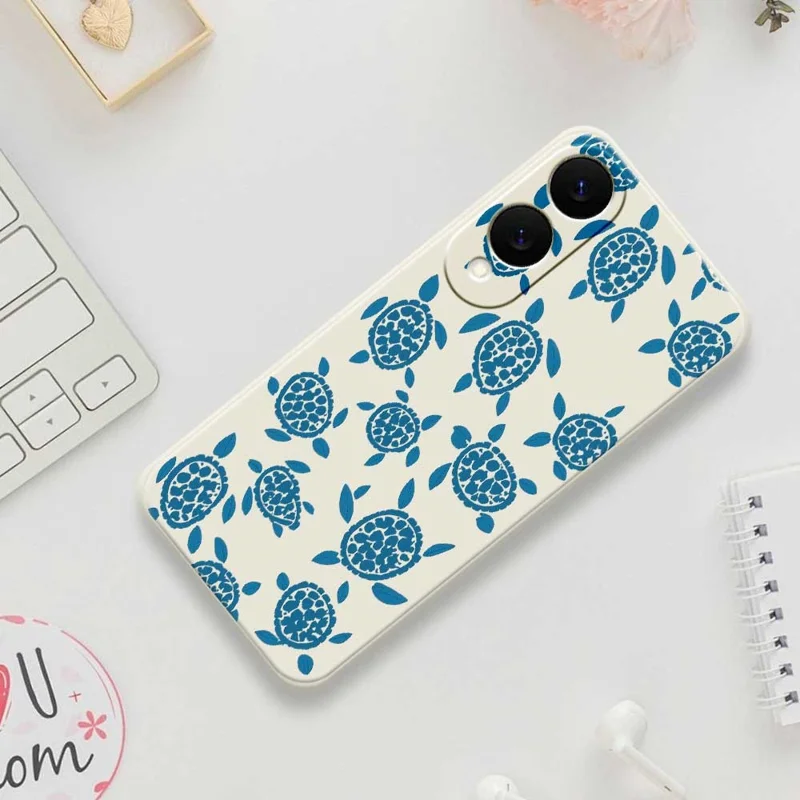 Für Samsung Galaxy S25 Edge Hülle Blau Schildkrötenmuster Druck Glatte Kante TPU Handyrückseite - Beige