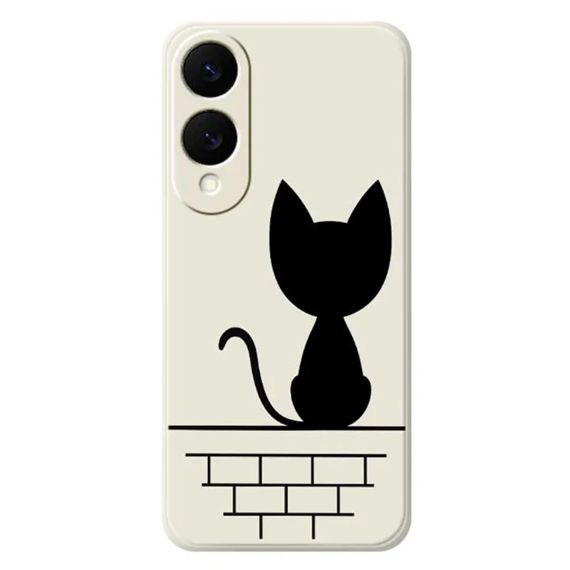 For Samsung Galaxy S25 Edge Case Black Cat on the Wall Pattern Printing Straight Edge TPU Phone Back Cover - Beige