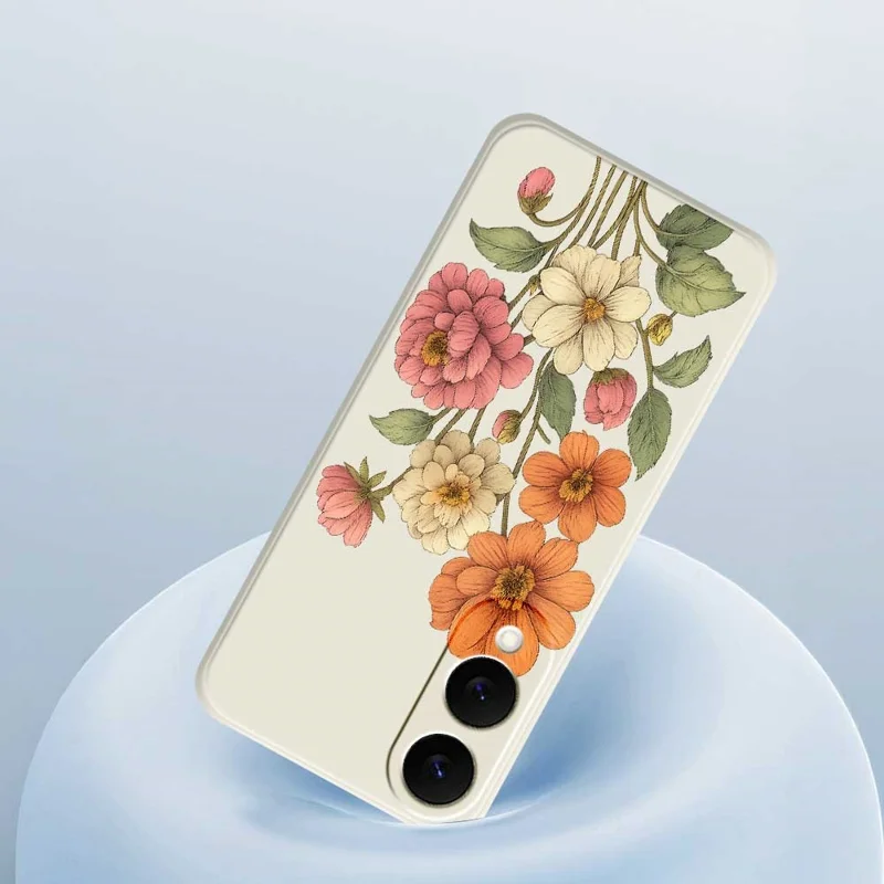 Чехол для Samsung Galaxy S25 Edge с красивым цветочным принтом и прямыми краями, мягкий TPU чехол для задней панели телефона - Бежевый