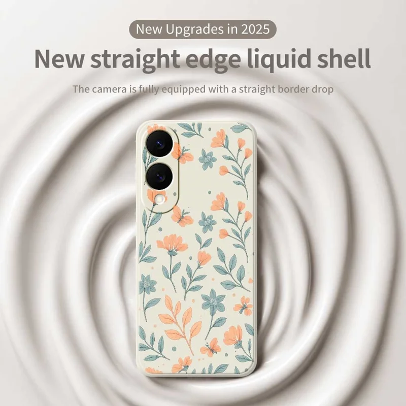 Pour étui Samsung Galaxy S25 Edge Motif de Fleurs Jaunes Impression sur Bord Droit Coque Arrière TPU pour Téléphone - Beige