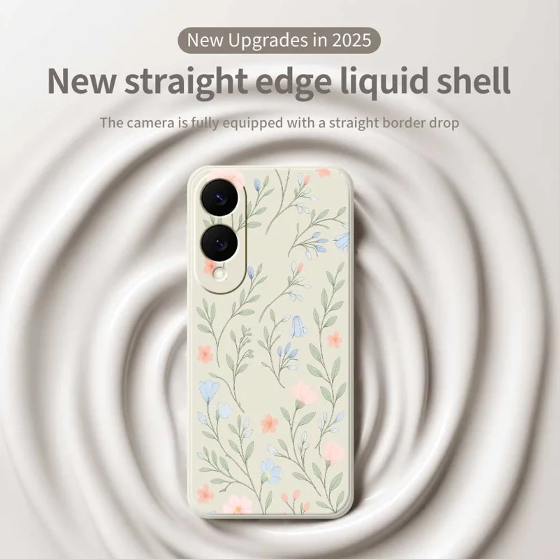 Чехол для Samsung Galaxy S25 Edge с рисунком розовых и синих цветов, мягкий ТПУ чехол с прямыми краями для задней панели телефона - Бежевый