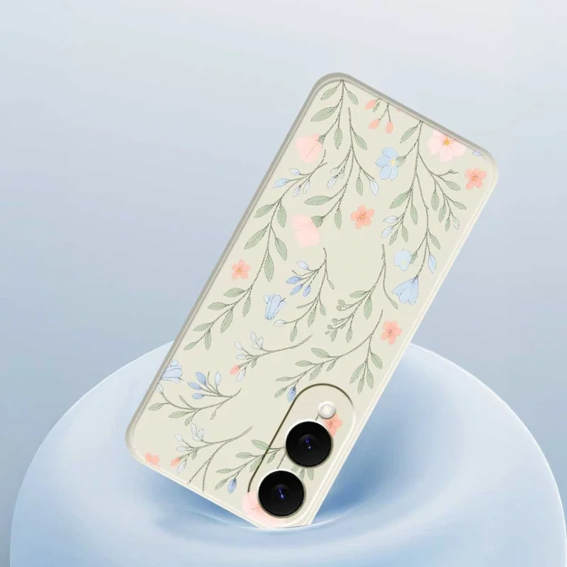 Чехол для Samsung Galaxy S25 Edge с рисунком розовых и синих цветов, мягкий ТПУ чехол с прямыми краями для задней панели телефона - Бежевый