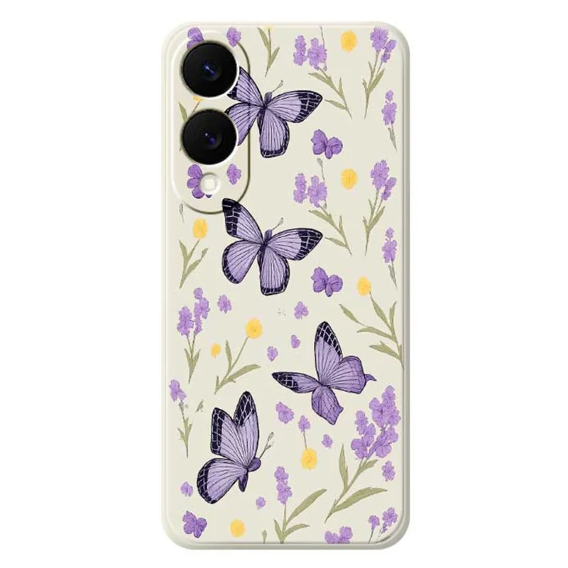 Чехол для Samsung Galaxy S25 Edge с рисунком "Фиолетовые бабочки", мягкий ТПУ, с прямым краем, задняя крышка телефона - Бежевый