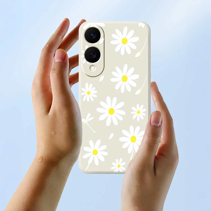 Чехол для Samsung Galaxy S25 Edge с белым узором в виде ромашки, мягкий ТПУ чехол для задней панели телефона - Бежевый