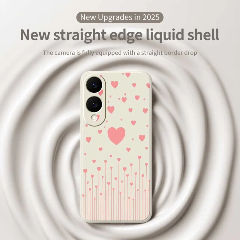 Funda para Samsung Galaxy S25 Edge con Estampado de Patrón Rosa de Amor, Borde Recto, Cubierta Trasera de TPU - Beige