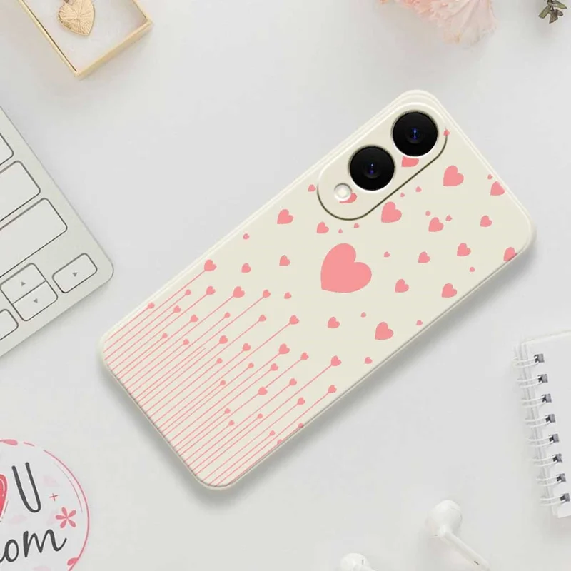 Funda para Samsung Galaxy S25 Edge con Estampado de Patrón Rosa de Amor, Borde Recto, Cubierta Trasera de TPU - Beige