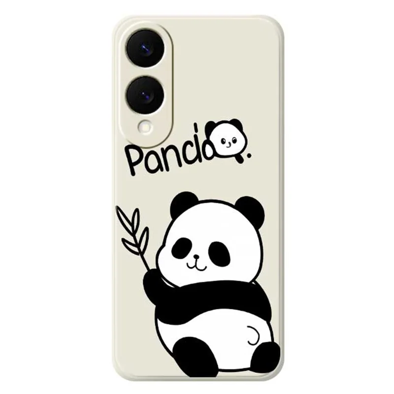 Capa de Celular para Samsung Galaxy S25 Edge com Estampa de Panda, Borda Reta, Capa Traseira de TPU - Bege
