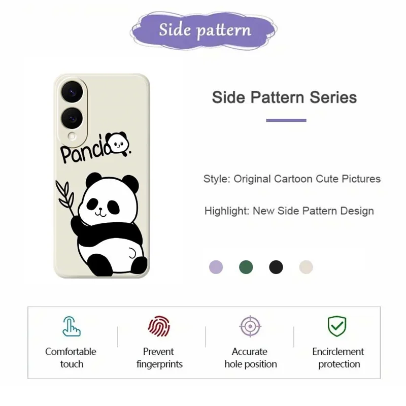 Capa de Celular para Samsung Galaxy S25 Edge com Estampa de Panda, Borda Reta, Capa Traseira de TPU - Bege