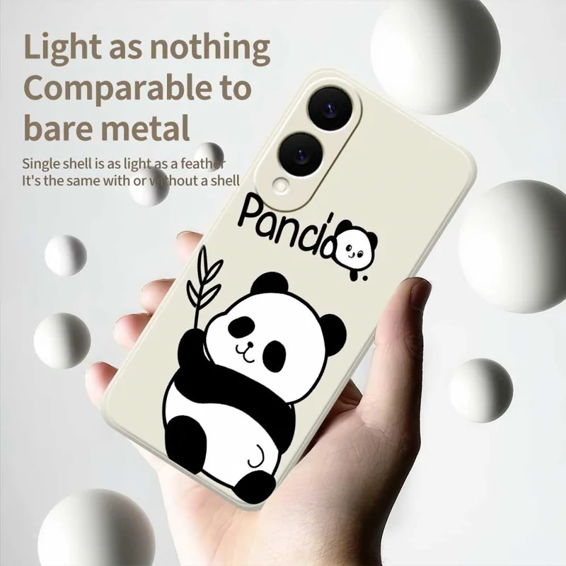 Capa de Celular para Samsung Galaxy S25 Edge com Estampa de Panda, Borda Reta, Capa Traseira de TPU - Bege