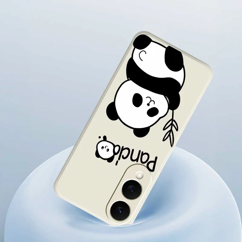 Capa de Celular para Samsung Galaxy S25 Edge com Estampa de Panda, Borda Reta, Capa Traseira de TPU - Bege