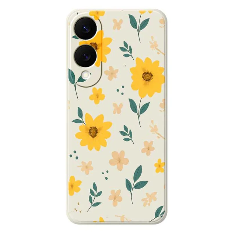 For Samsung Galaxy S25 Edge Case Yellow Floral and Leaves Pattern Printing Straight Edge TPU Phone Back Cover - Beige