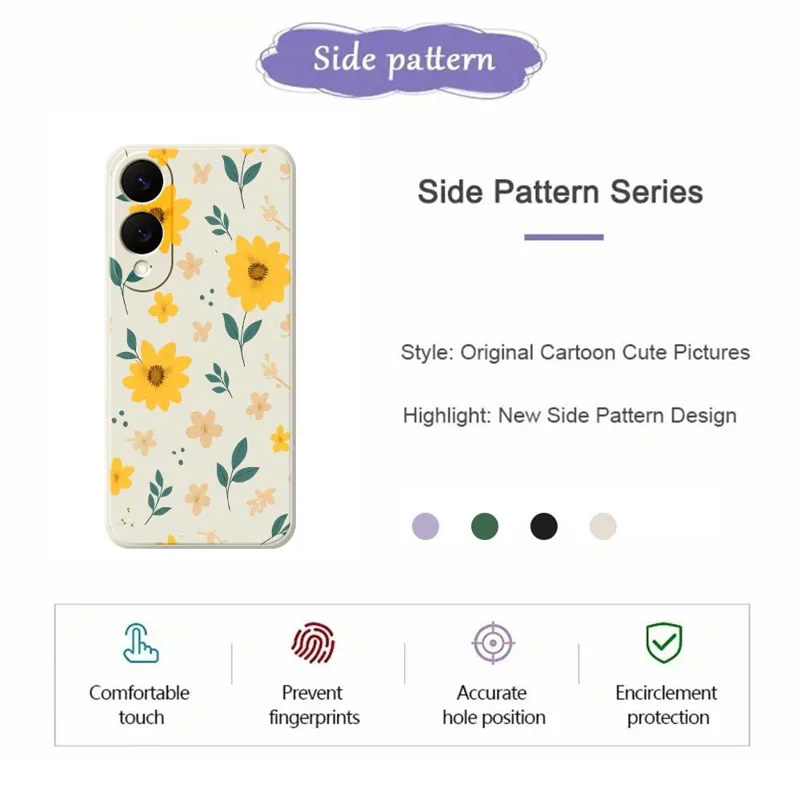 For Samsung Galaxy S25 Edge Case Yellow Floral and Leaves Pattern Printing Straight Edge TPU Phone Back Cover - Beige