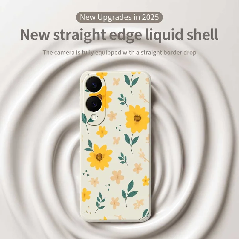 For Samsung Galaxy S25 Edge Case Yellow Floral and Leaves Pattern Printing Straight Edge TPU Phone Back Cover - Beige