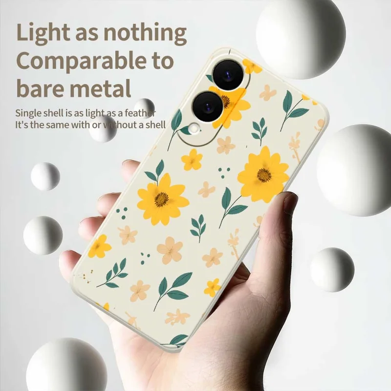 For Samsung Galaxy S25 Edge Case Yellow Floral and Leaves Pattern Printing Straight Edge TPU Phone Back Cover - Beige