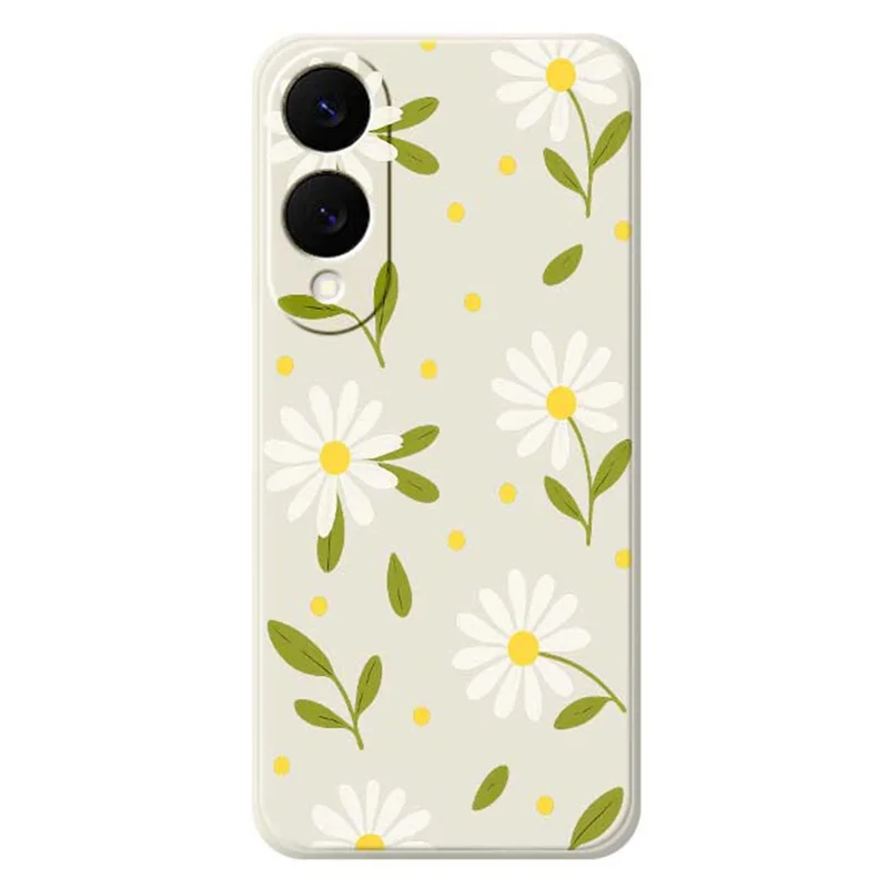 Capa para Samsung Galaxy S25 Edge em Branco com Flores e Folhas Verdes em Padrão Impresso, Borda Reta, Capa Traseira TPU para Celular - Bege