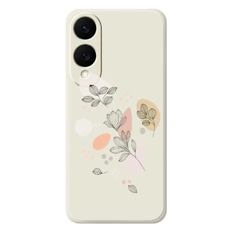 Étui pour Samsung Galaxy S25 Edge Motif de feuilles esquissées Impression bords droits Coque de téléphone TPU - Beige