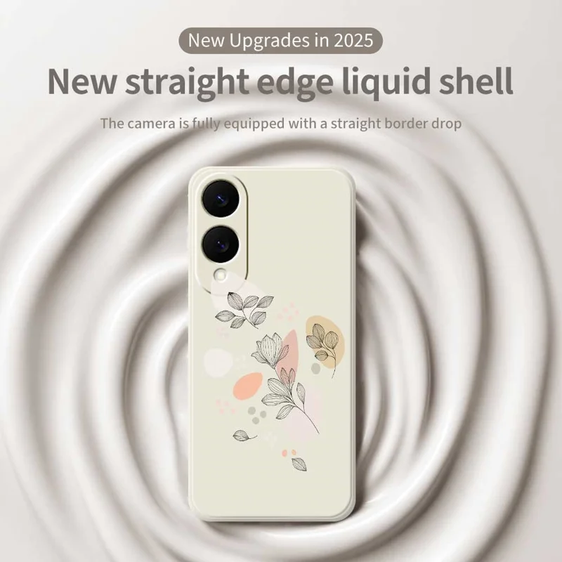 Étui pour Samsung Galaxy S25 Edge Motif de feuilles esquissées Impression bords droits Coque de téléphone TPU - Beige