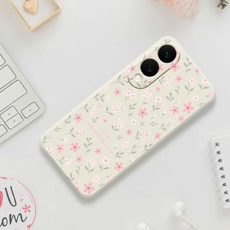 Чехол для Samsung Galaxy S25 Edge с рисунком в виде маленьких цветов, с прямым краем, TPU накладка на заднюю панель - Бежевый