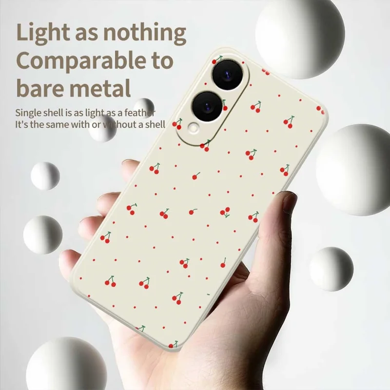 Чехол для Samsung Galaxy S25 Edge с принтом "Красная вишня", мягкий ТПУ-чехол с прямым краем для задней панели телефона - Бежевый