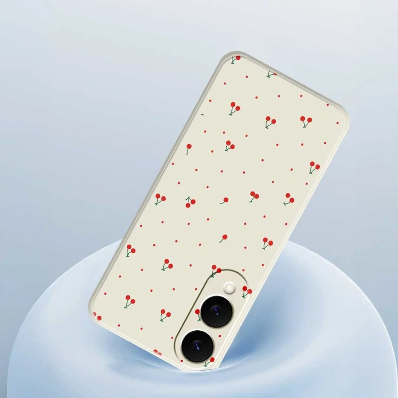 Чехол для Samsung Galaxy S25 Edge с принтом "Красная вишня", мягкий ТПУ-чехол с прямым краем для задней панели телефона - Бежевый