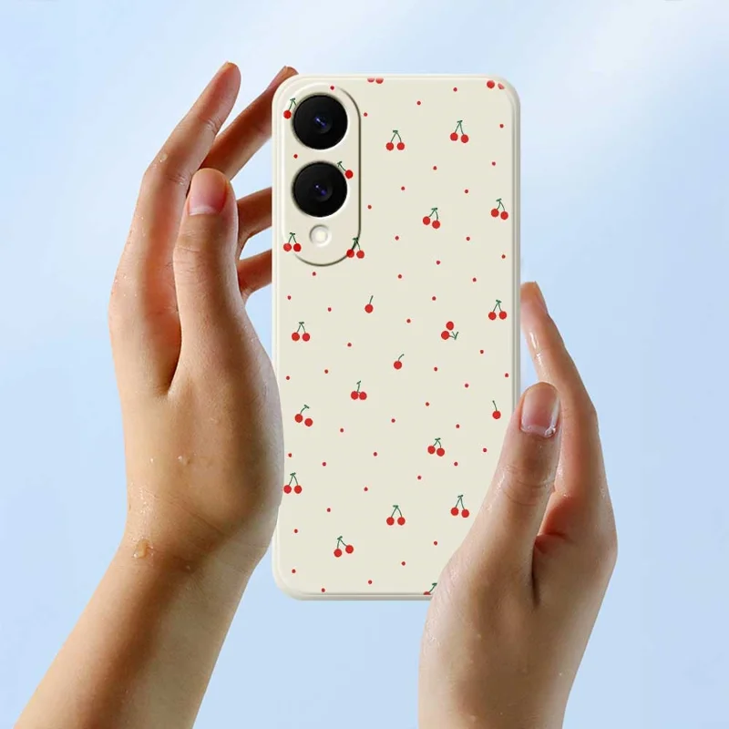 Чехол для Samsung Galaxy S25 Edge с принтом "Красная вишня", мягкий ТПУ-чехол с прямым краем для задней панели телефона - Бежевый