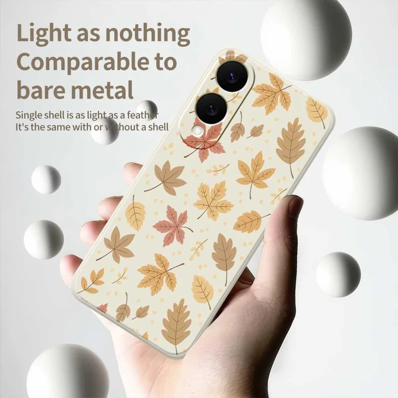 Capa para Samsung Galaxy S25 Edge com Estampa de Folhas, Borda Reta, Capa Traseira de TPU para Celular - Bege
