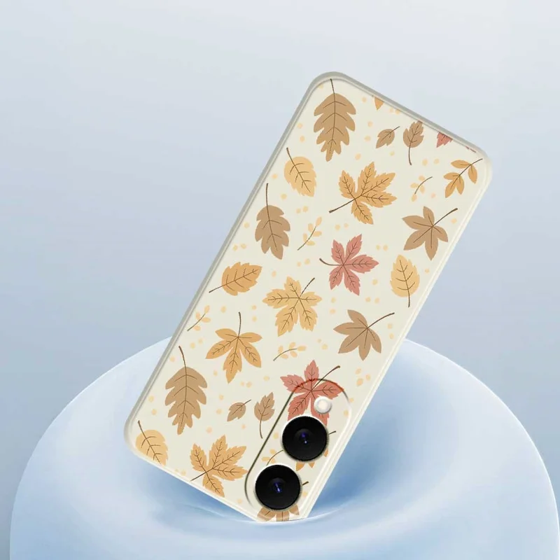 Capa para Samsung Galaxy S25 Edge com Estampa de Folhas, Borda Reta, Capa Traseira de TPU para Celular - Bege