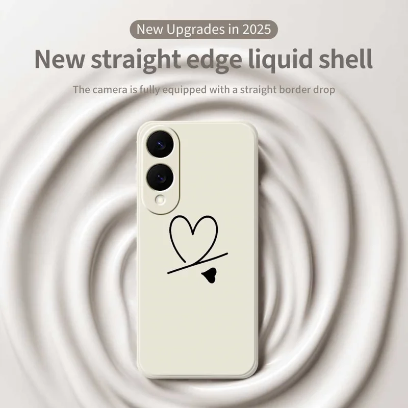 Für Samsung Galaxy S25 Edge Hülle Schwarz Liebes-Muster Druck Gerade Kante TPU Handyhülle - Beige