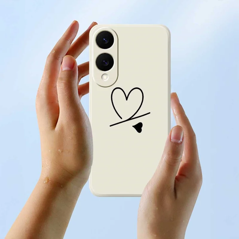 Für Samsung Galaxy S25 Edge Hülle Schwarz Liebes-Muster Druck Gerade Kante TPU Handyhülle - Beige