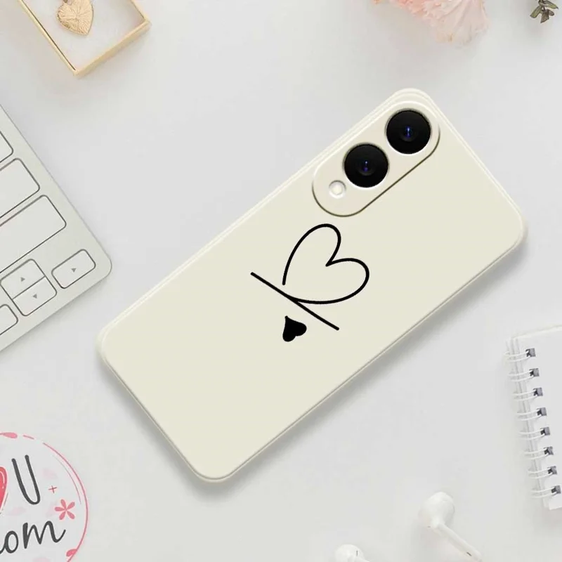 Für Samsung Galaxy S25 Edge Hülle Schwarz Liebes-Muster Druck Gerade Kante TPU Handyhülle - Beige