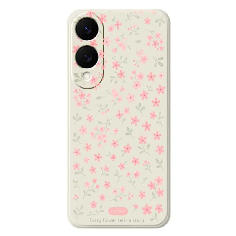 Чехол для Samsung Galaxy S25 Edge с рисунком розовых маленьких цветов, прямой край, TPU, задняя крышка для телефона - Бежевый