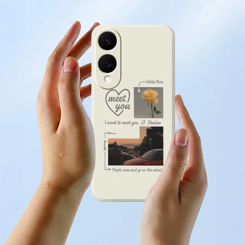 Чехол для Samsung Galaxy S25 Edge, встреча с вами, фото-принт, прямой край, ТПУ, задняя крышка телефона - бежевый