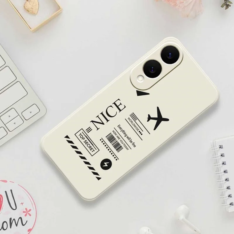 Чехол для Samsung Galaxy S25 Edge с рисунком "Посадочный талон" с прямыми краями, из ТПУ, задняя крышка телефона - Бежевый