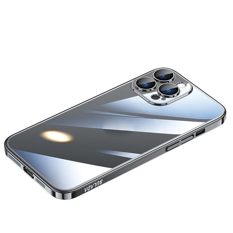 SULADA JINGJIA Series for iPhone 14 Pro Max Tempered Glass Camera Lens Protection Phone Case Hard PC Electroplating Frame Shockproof Clear Cover - Black