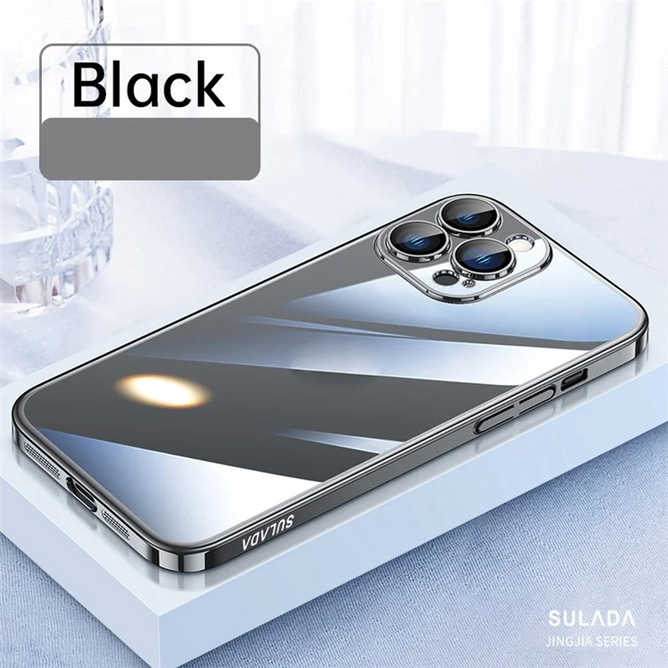 SULADA JINGJIA Series for iPhone 14 Pro Max Tempered Glass Camera Lens Protection Phone Case Hard PC Electroplating Frame Shockproof Clear Cover - Black