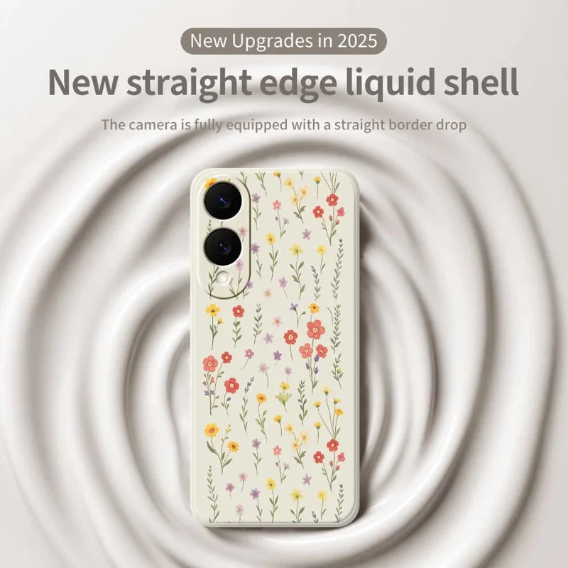 Чехол для Samsung Galaxy S25 Edge с принтом "Цветы и Трава" из ТПУ с прямым краем - Бежевый