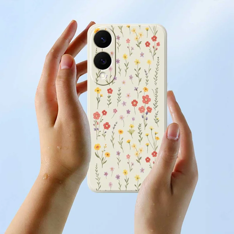 Чехол для Samsung Galaxy S25 Edge с принтом "Цветы и Трава" из ТПУ с прямым краем - Бежевый
